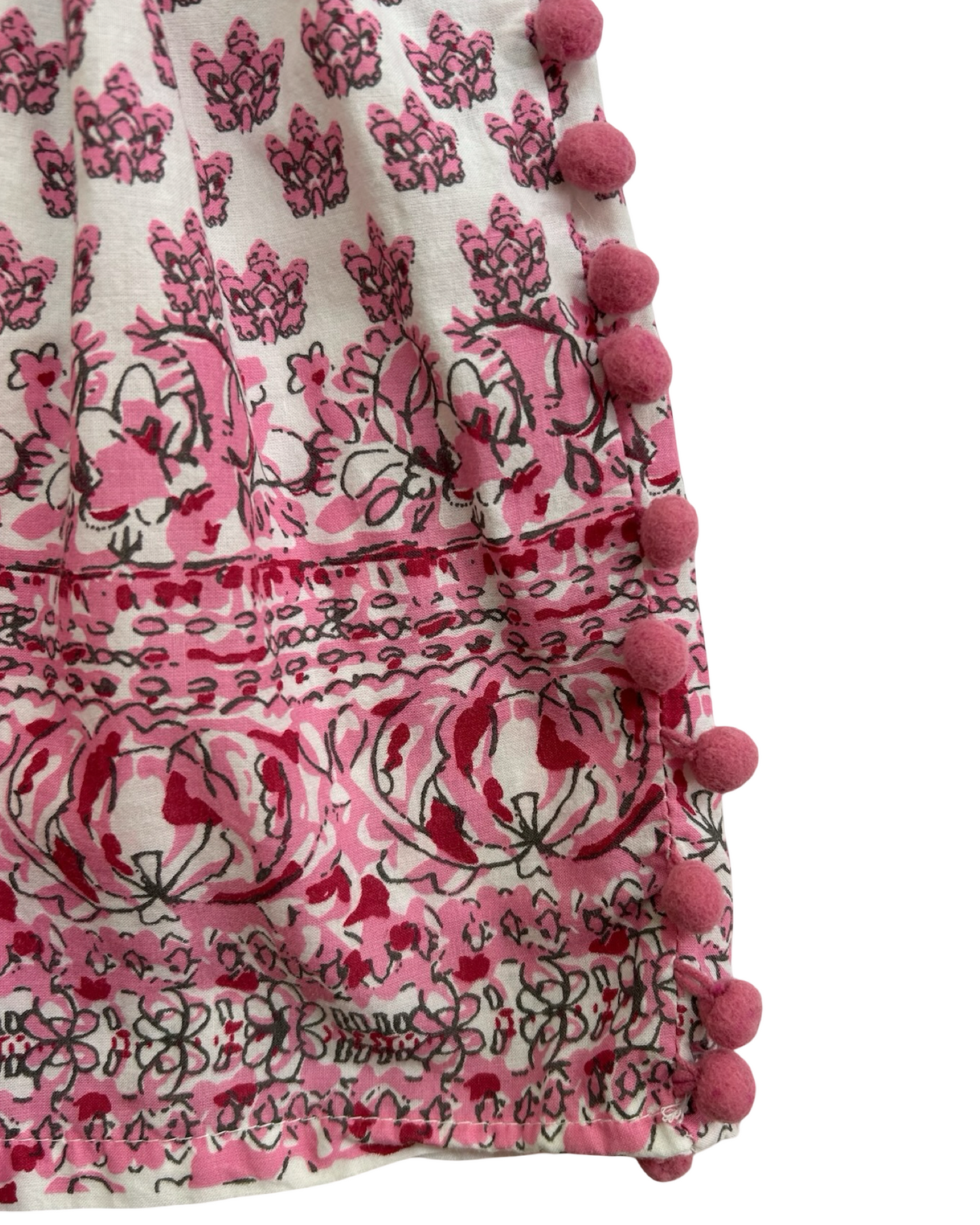 4 Toddler Girls Trade Indian Printed Cotton Dress With Pom - Pom Trim, Cool Dry, Quick Dry
