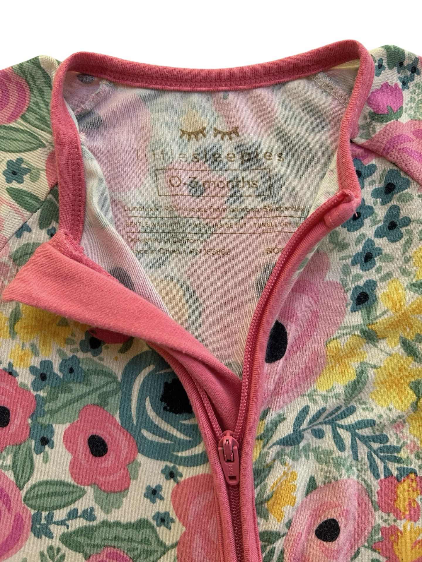 0-3M Baby Girl Little Sleepies Pink Floral Zippered Sleeper PJs