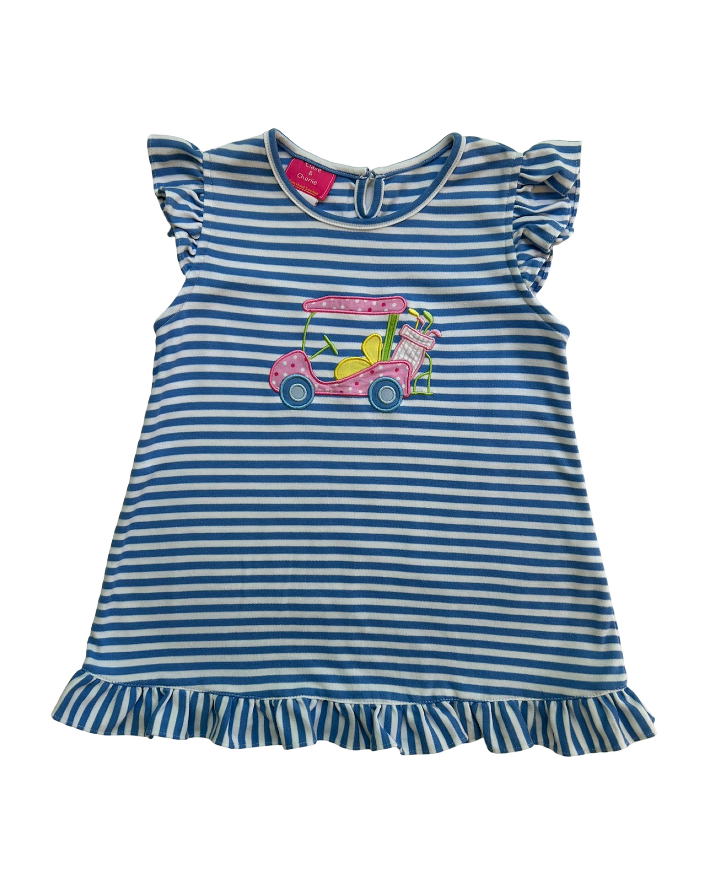4T Toddlers Girls Claire & Charlie Striped Cotton Knit Appliqué Golf Cart Top