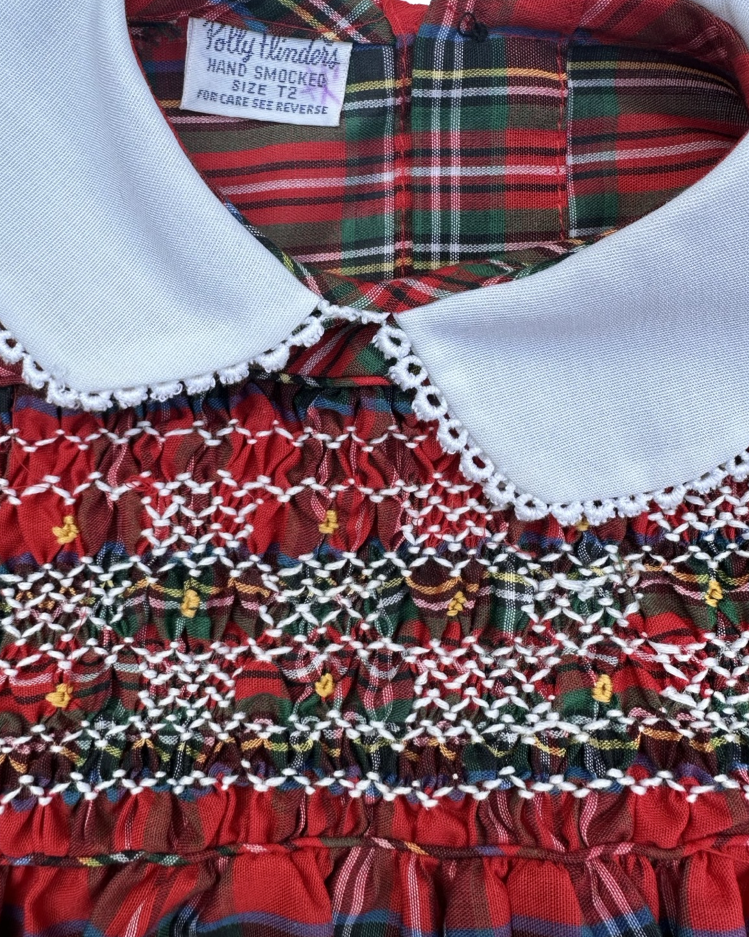 2T Toddler Girl Polly Flinders Classic Vintage Smocked Christmas Plaid Dress