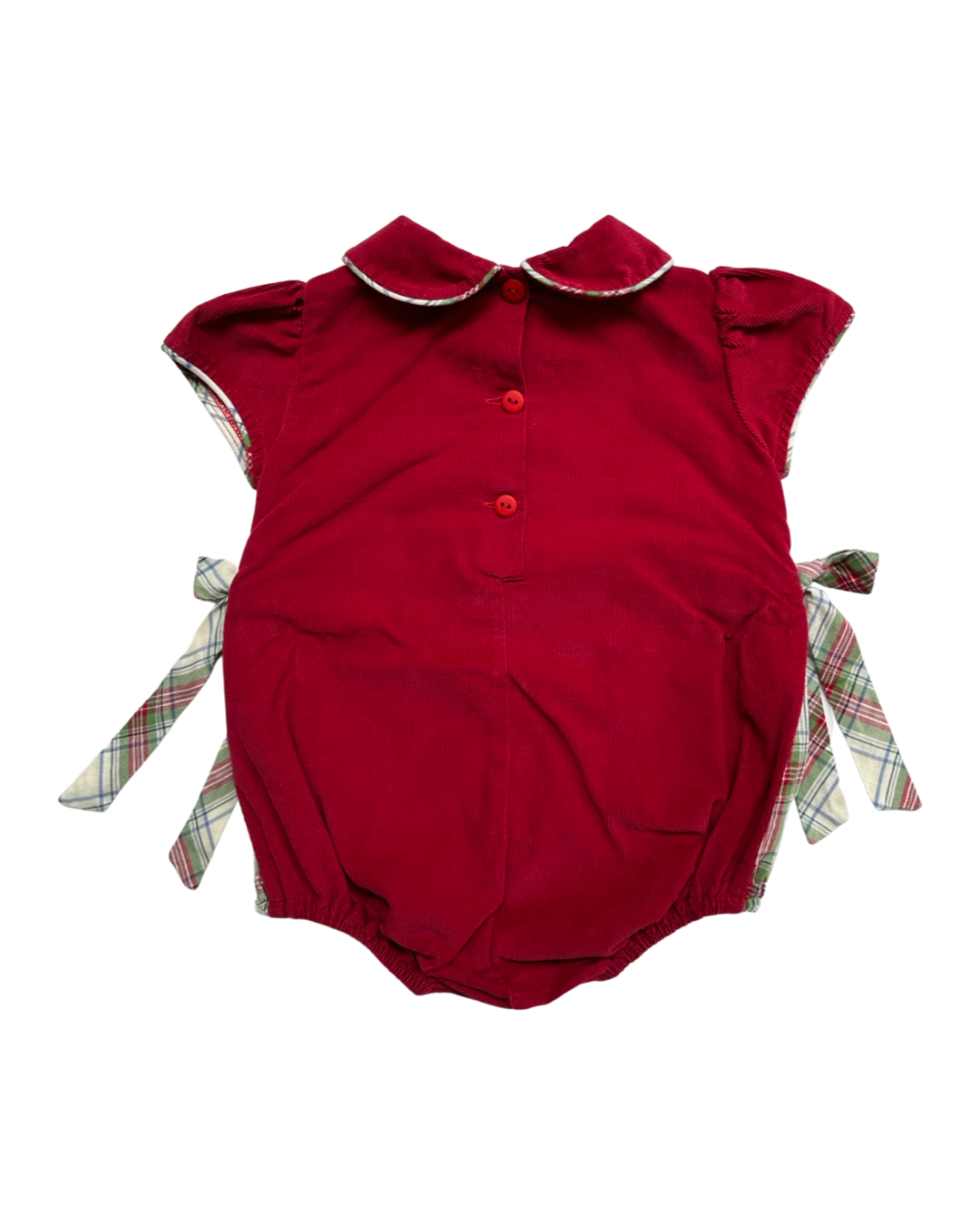 12M Baby Girl Red Corduroy Bella Bliss Holiday / Christmas Bubble with Plaid Bows