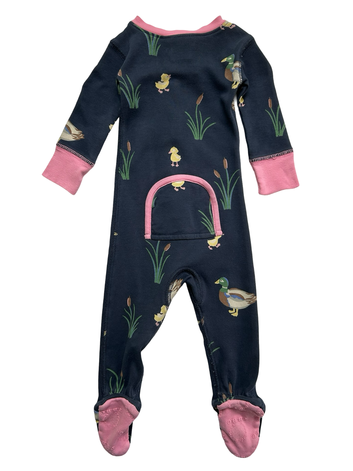 0-3M  The Beaufort Bonnet Company Baby Girls Navy Loungerwear With Duck Design Zippered Pajamas.