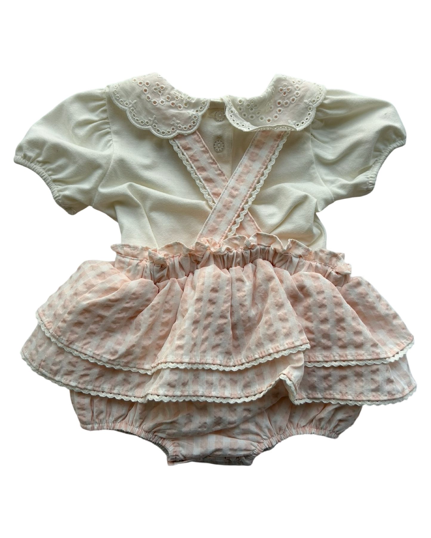 6M-9M Baby Girl Joie Eyelets Blouse And Gingham Romper 2 Pieces Set.
