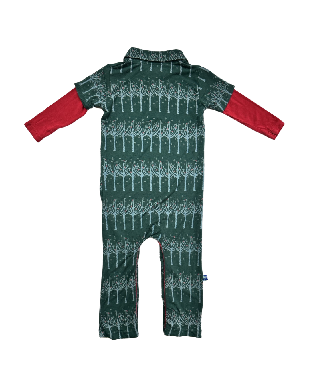 18-24M Baby Boy Bamboo KicKee Pants Green Pine Frosted BirchTree Long Sleeve Polo Romper
