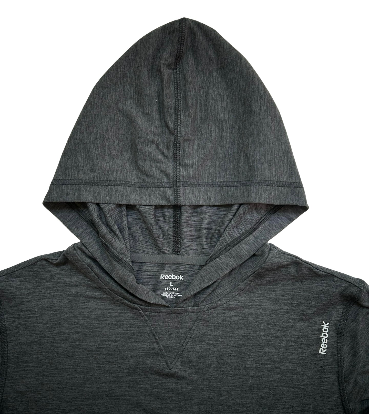 L (12-14) Reebok Speed-wick Youth Boy Long Sleeve Hoodie, Kangaroo Pocket Dark Gray