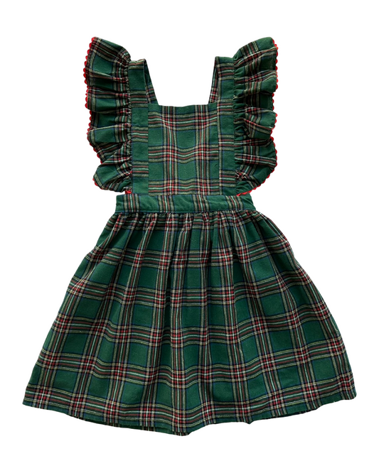 4T Toddler Girls Elfie London Christmas Plaid Sleeveless Ruffle Trim Pinafore Dress
