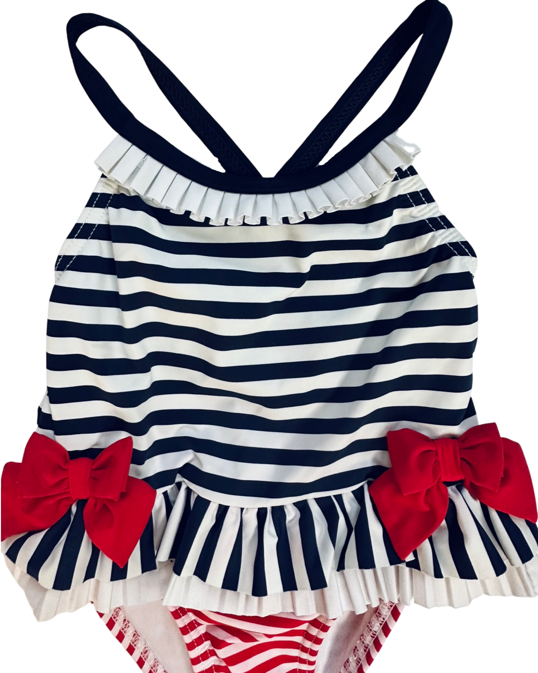 9M Baby Girl Patriotic American Mayoral Girl Red / White / Blue Striped One Piece Swim Suit