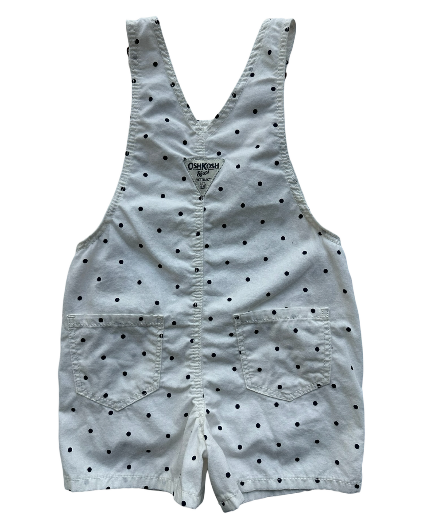 2T Toddler Girl OshKosh B’gosh White With Blue Polka Dots Short tall Overall