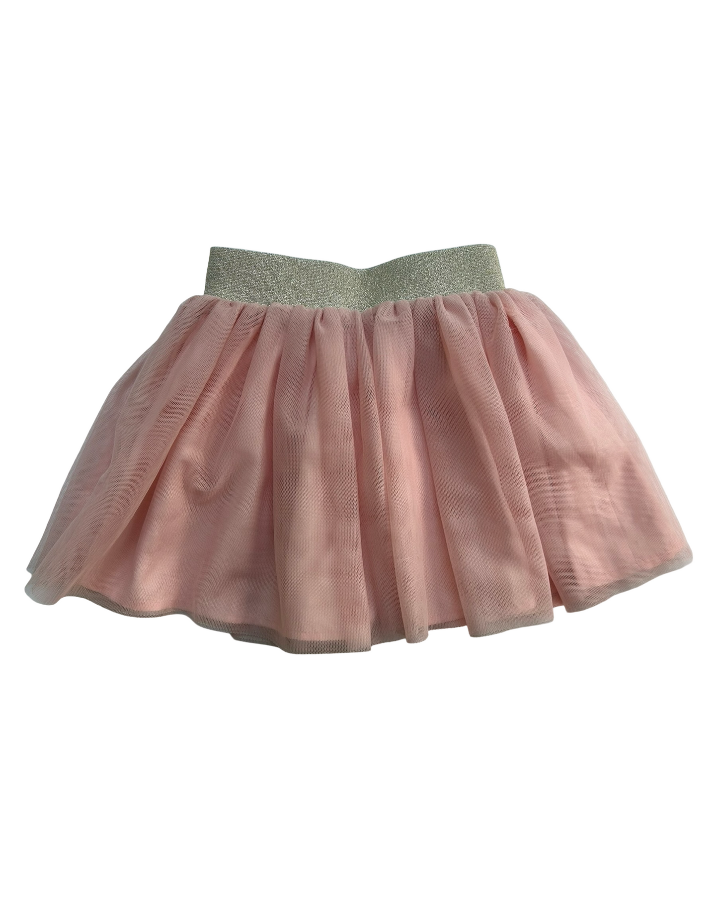 100CM - 4T Toddler Girls Hanna Andersson Tutu Twirl Skirt Soft Tulle Peach With Shimmery Elastic Gold Waistband.