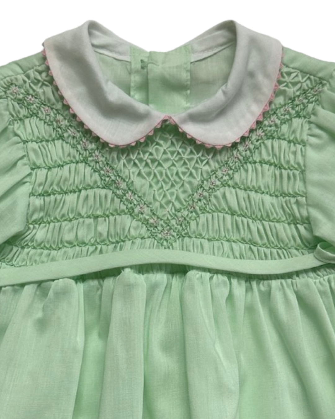 24M Baby Girl Polly Flinders Mint Green and Pink Smocked Vintage Dress