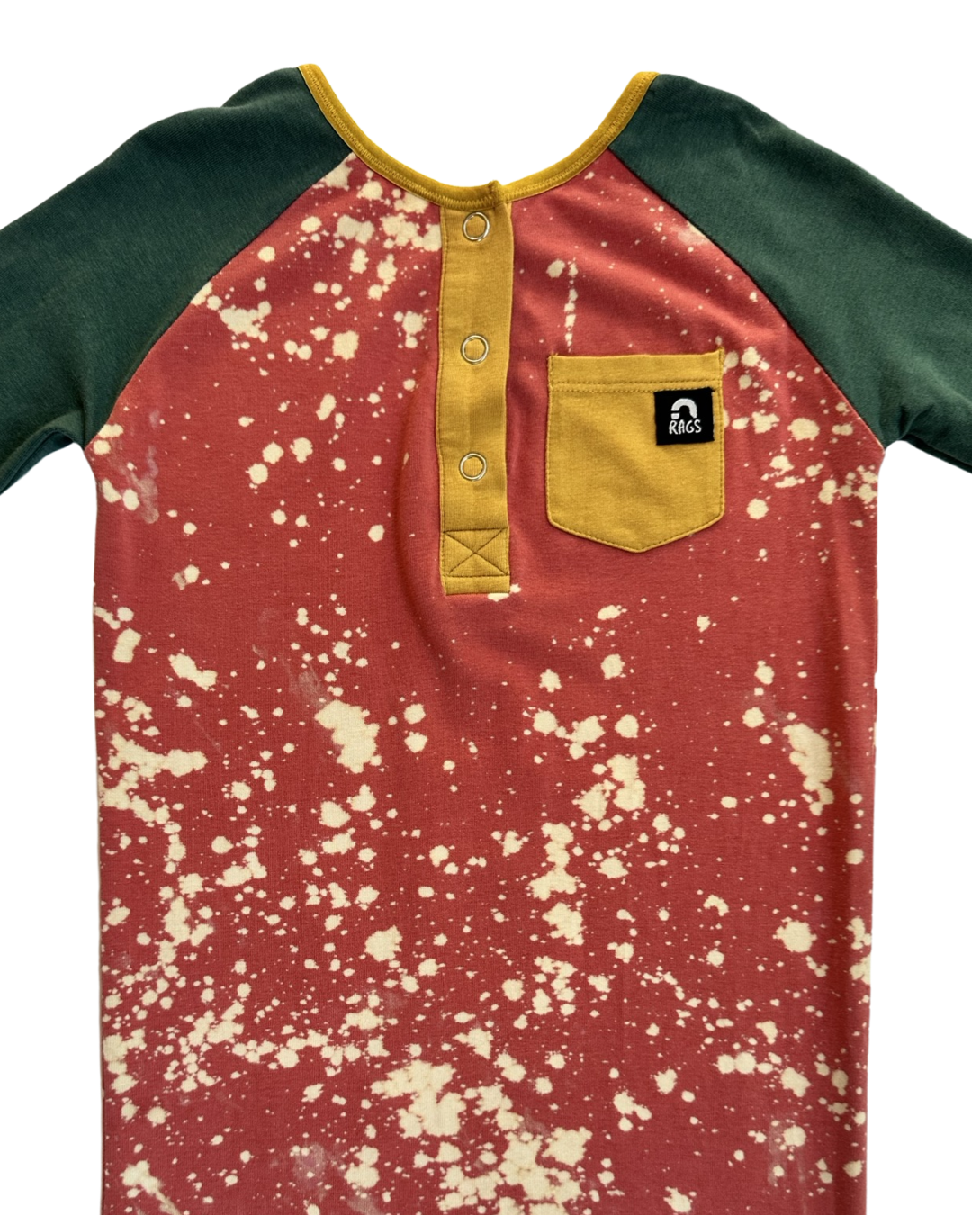 2T Toddler Boy RAGS to Raches Red / Yellow & Green Acid Wash Long Sleeve Romper