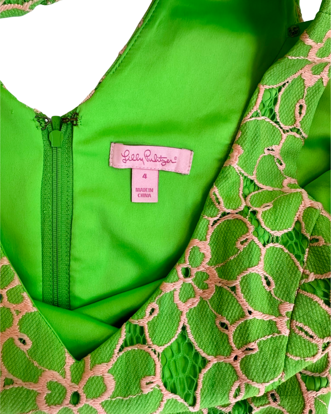 Women’s Size 4 Lilly Pulitzer Green and Pink Floral Lace Dress