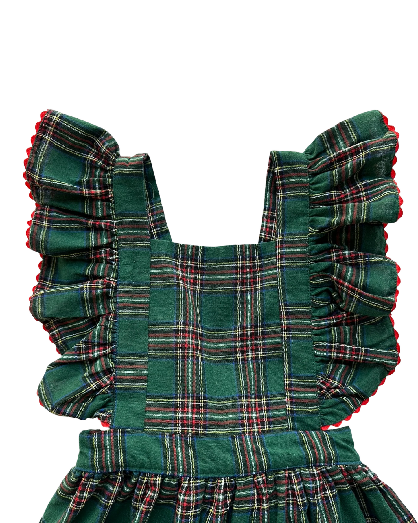 4T Toddler Girls Elfie London Christmas Plaid Sleeveless Ruffle Trim Pinafore Dress