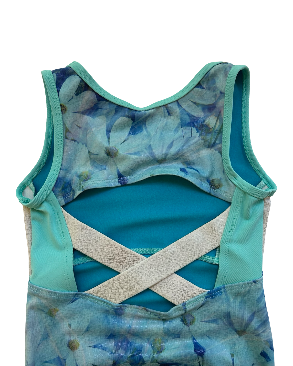 S 6T-7T Toddler Girl Cat & Jack Floral Foil Aqua Blue Gymnastics Dance Unitard Leotard.
