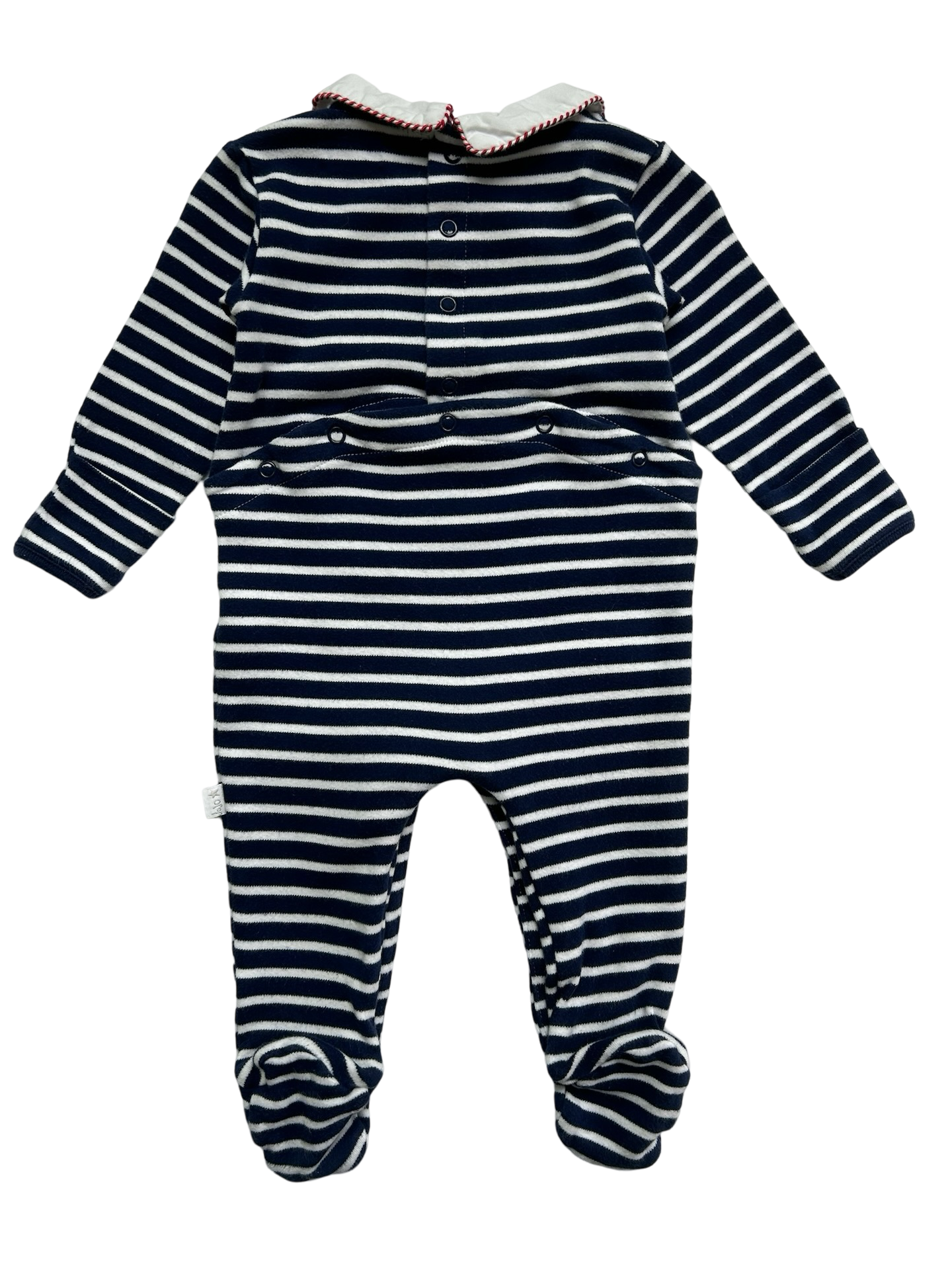 6-9M JoJo MaMan Bébé Baby Boy’s Blue Striped Palace Guards Romper