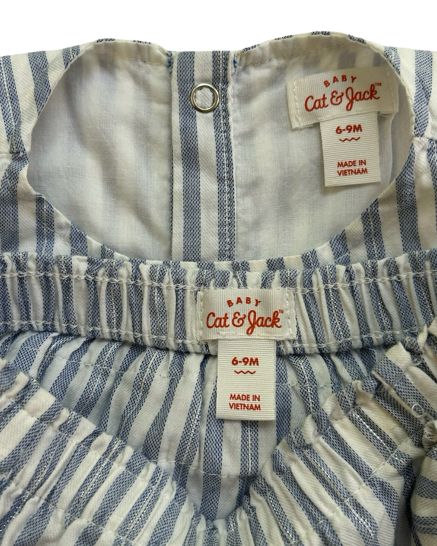 6M-9M Baby Girls Cat & Jack Baby Striped, Ruffled Top / Bloomers 2 Piece Set.