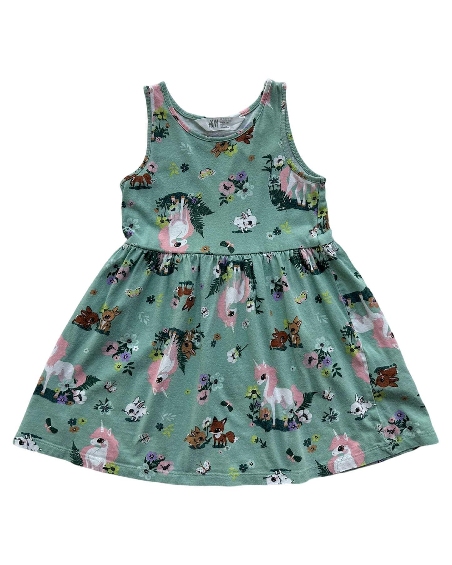 3T-4T Toddler Girls H&M Patterned Jersey Forest / Animal Dress🌳 💐🦄🐇🦋