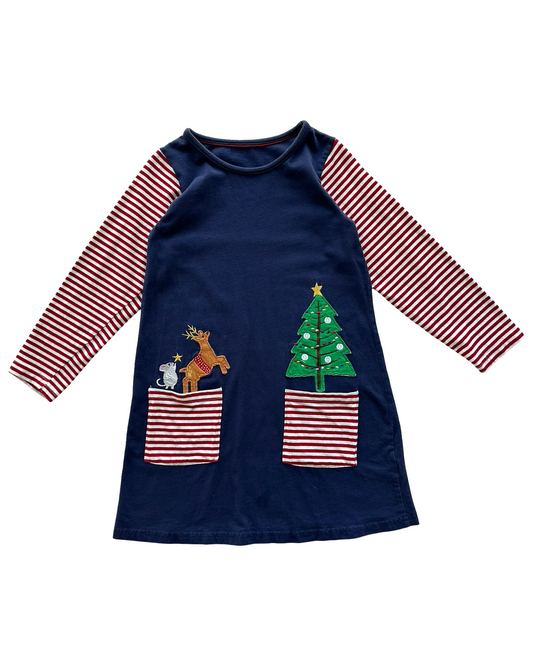 6T Toddler Girls Striped Long Sleeve Christmas Tree Dress