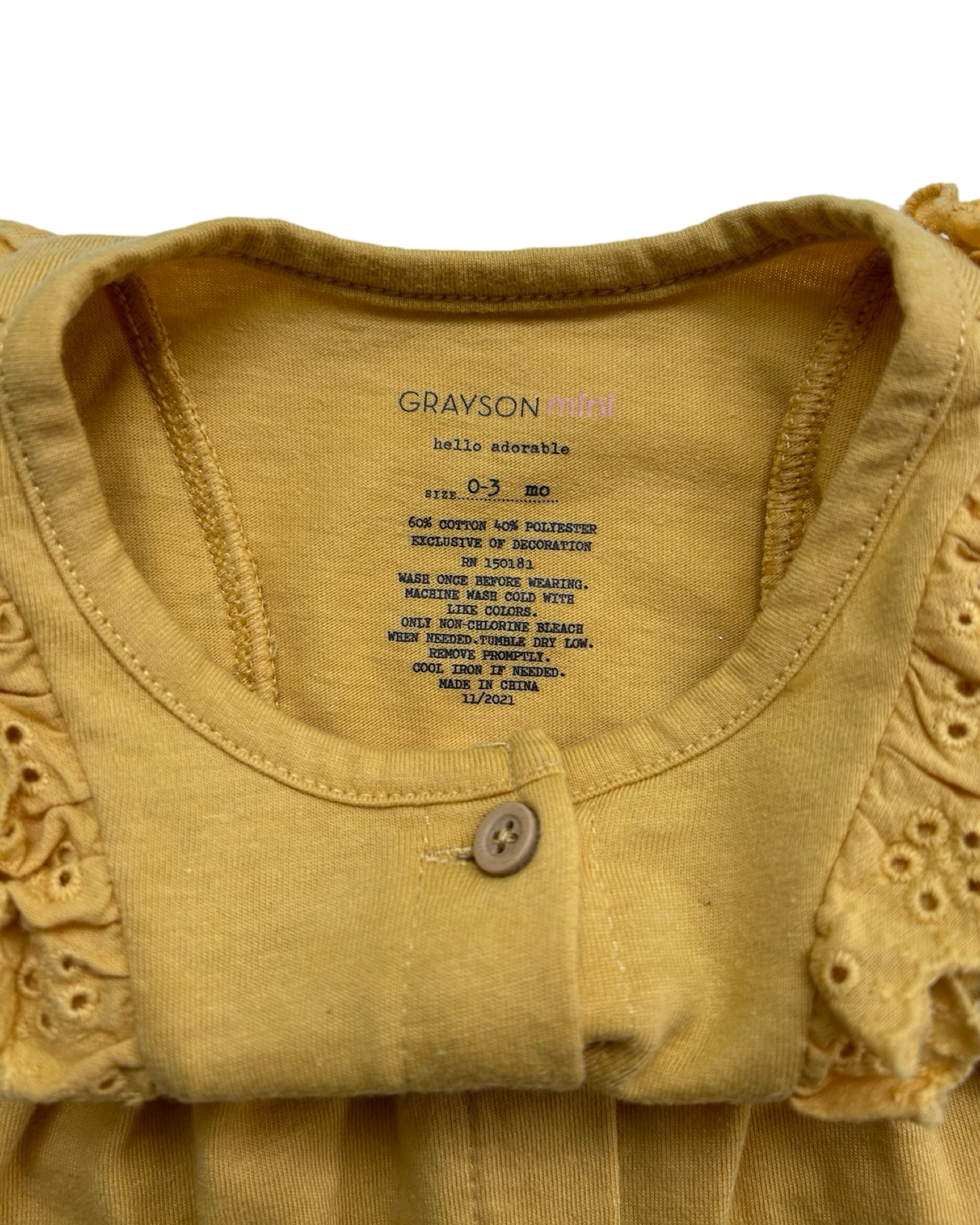 0-3M Baby Girl Grayson Mini Mustard Yellow Bubble Romper