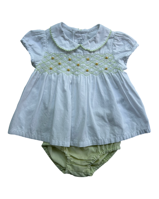 6M Baby Girls Carter’s Vintage Smocked And Embroidered 🌼 Dress / Diaper Cover 2 Piece Set