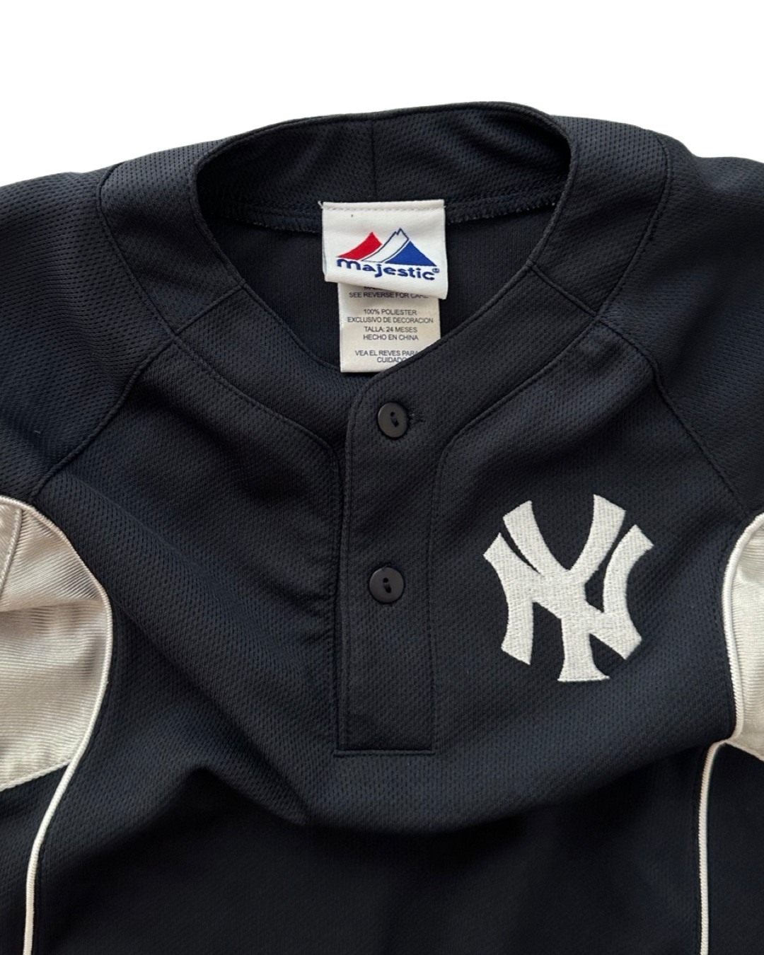 24M Baby Boy Majestic New York Yankees Navy & Silver Jersey Romper