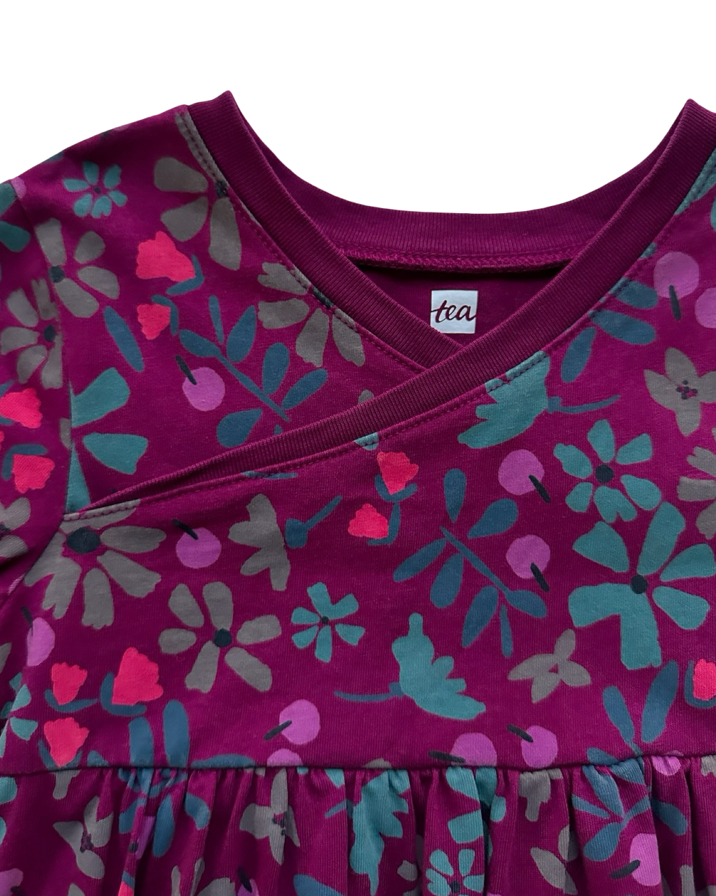 6T Toddler Girls Tea Collection Floral Wrap Neck Long Sleeve Dress.