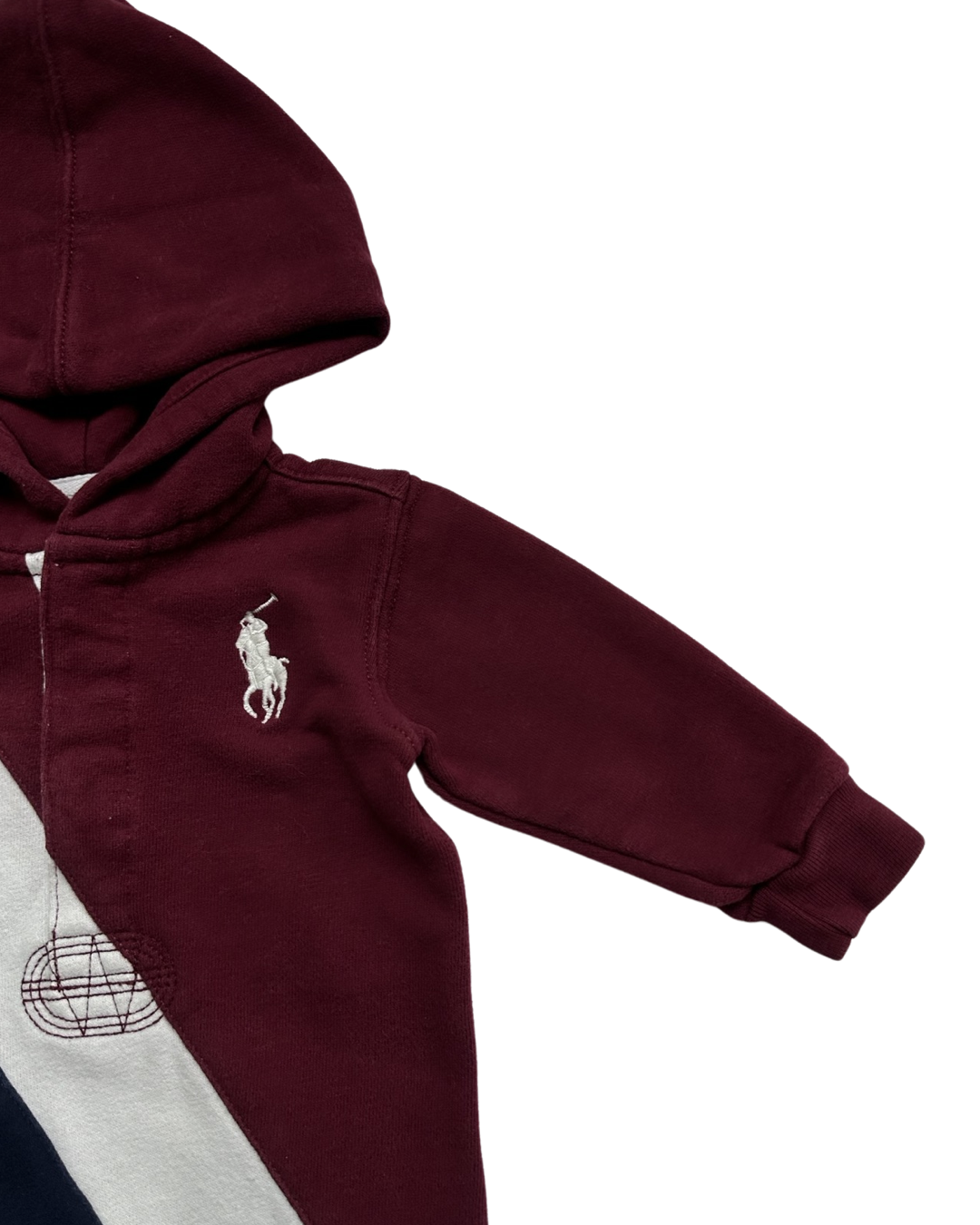 3M Baby Boy Ralph Lauren Polo Navy / Maroon and White Hooded Romper