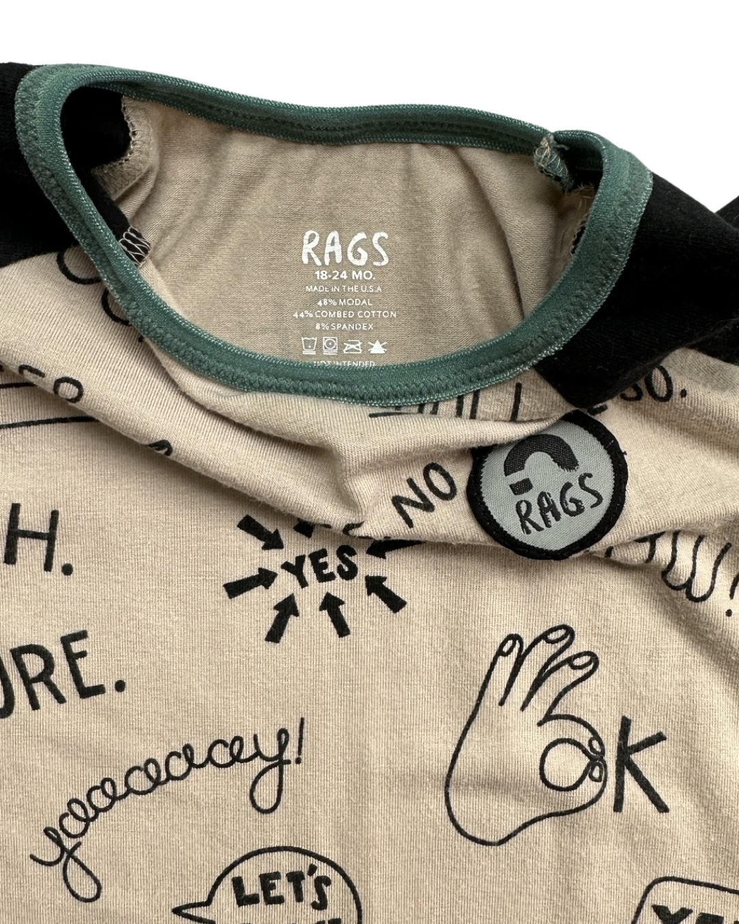 18-24M Baby Boy RAGS to Raches Positive Cool Yes Word Graffiti Shortie Romper