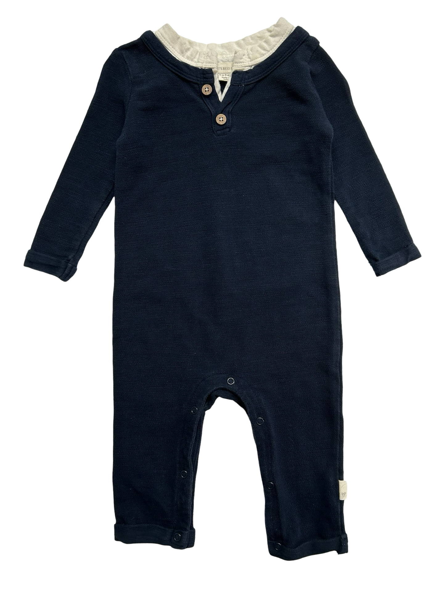 6M-9M Burt’s Bees Baby Boy’s Blue & Beige Henley Romper