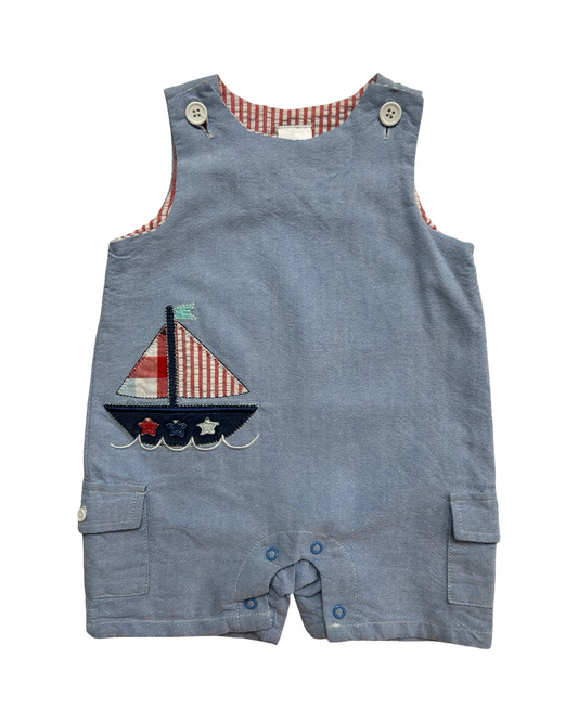 6M-9M Baby Boy Nursery Rhyme Sailboat ⛵️ Appliqué Romper
