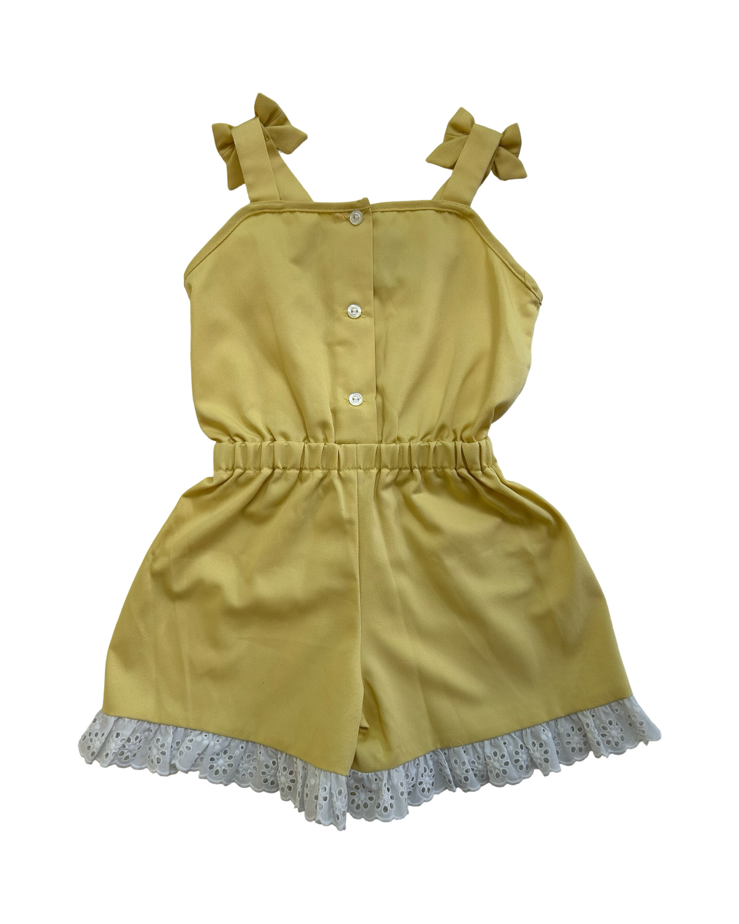 4 Toddlers Girls Little English Yellow Romper With Eyelets Trim.