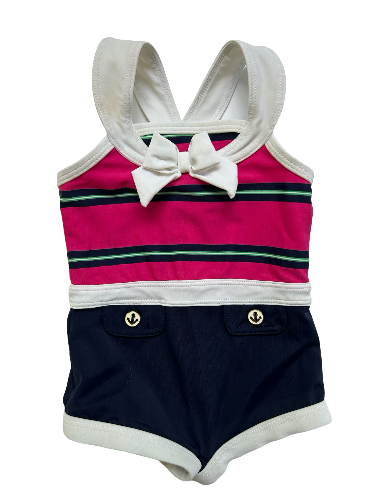 6M - 12M Baby Girl Janie & Jack Striped Nautical Swim Suit One Piece