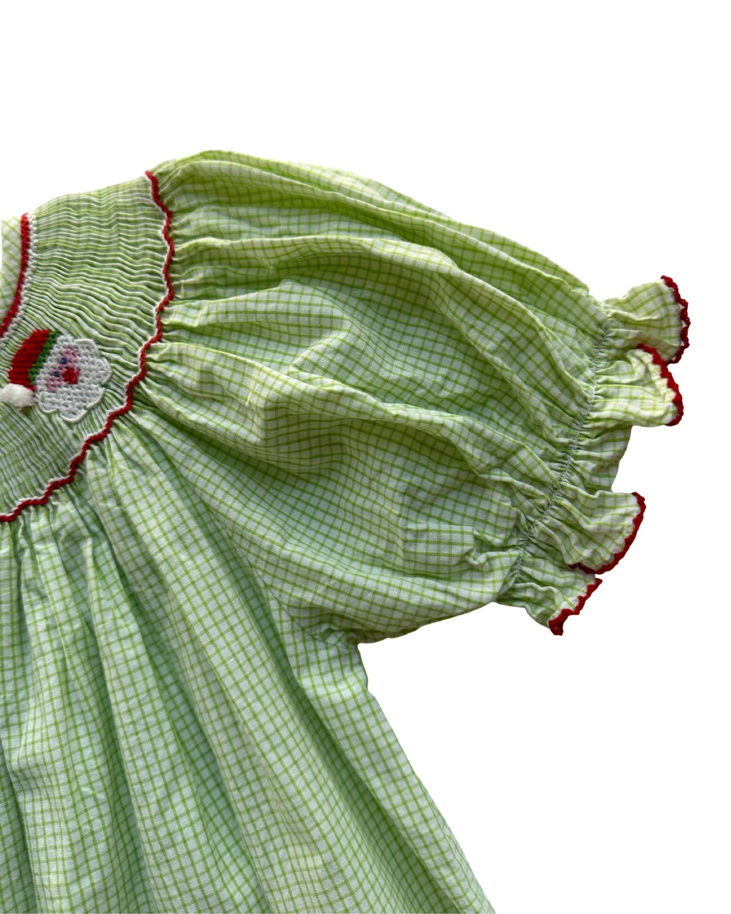 4T Toddler Girl Petit Bebe Christmas Gingham Smocked Santa Claus Dress