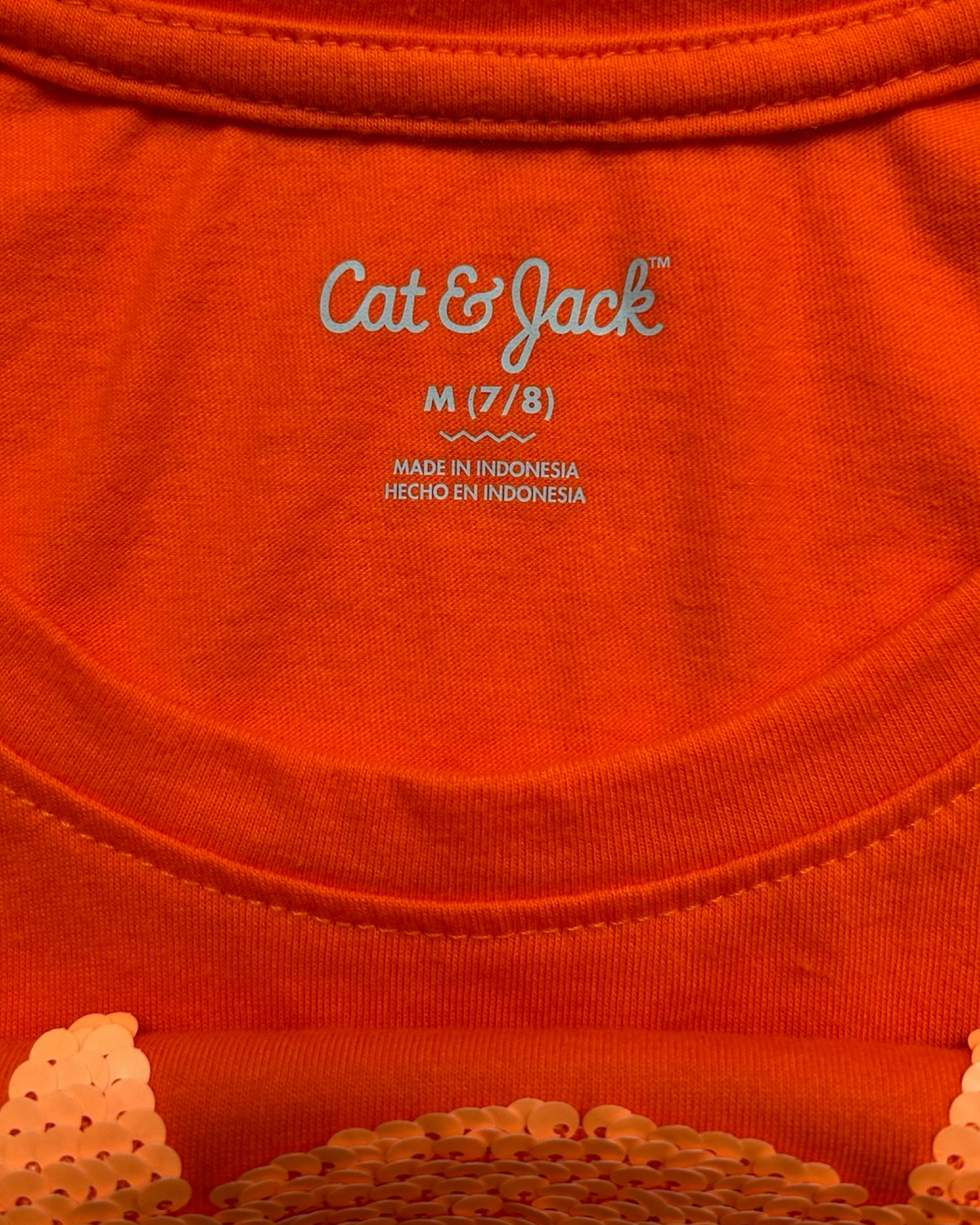 M 7/8 Youth Girls Cat & Jack Halloween Ghost Cat Sequin Top.