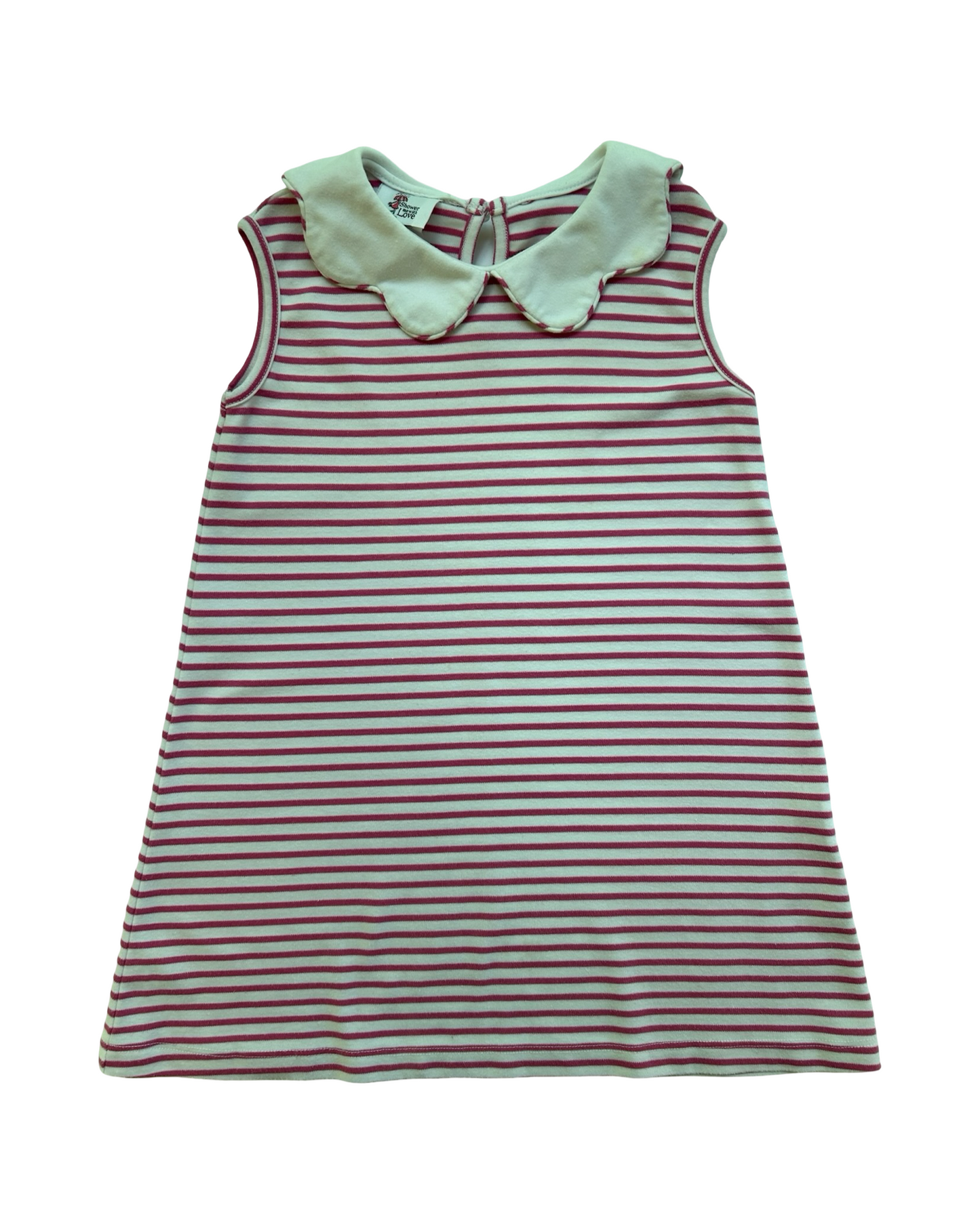 4 Toddlers Girls Shower Me With Love Striped Collared Sleeveless Dress.