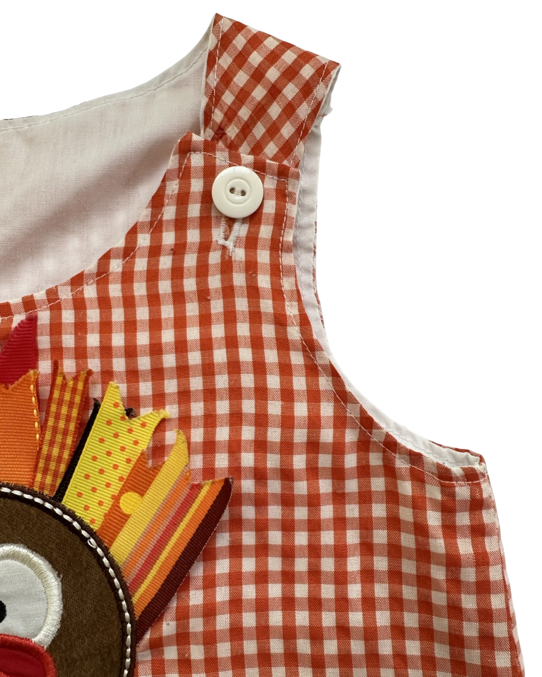 6-12M Baby Girl Thanksgiving Turkey Appliqué Orange Gingham Dress