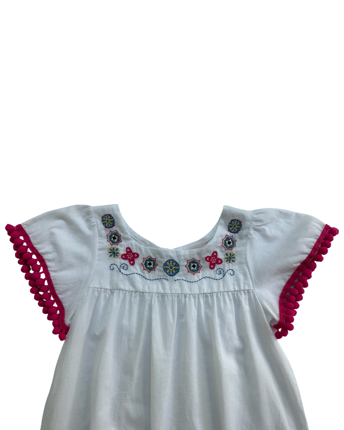 4 Toddlers Girls Floatimini Embroidered Angel Sleeve Pompoms Cover Dress.