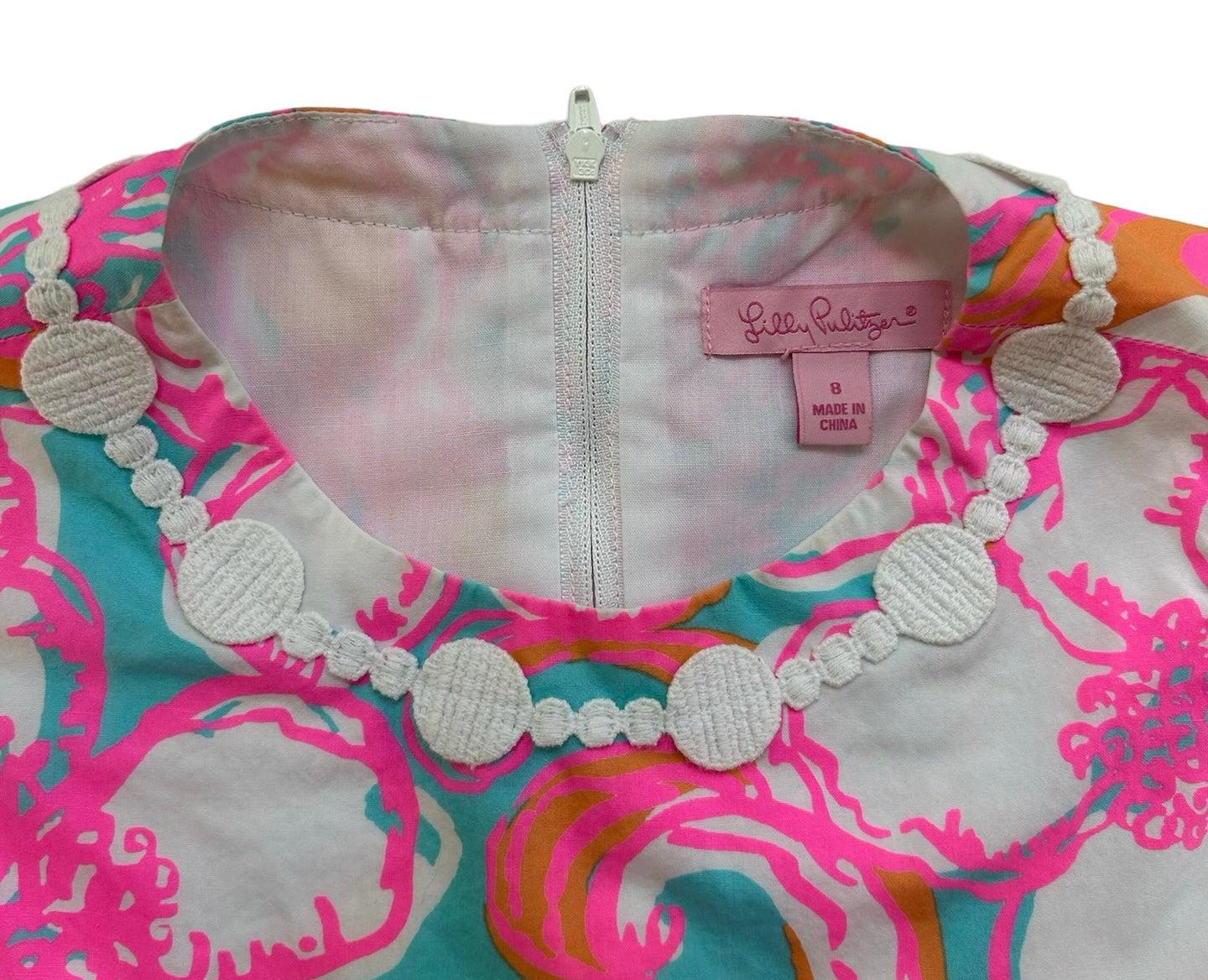 8Y Lilly Pulitzer Girls Floral Fish-Octopus Print Dress, Pockets, Back Zipper.
