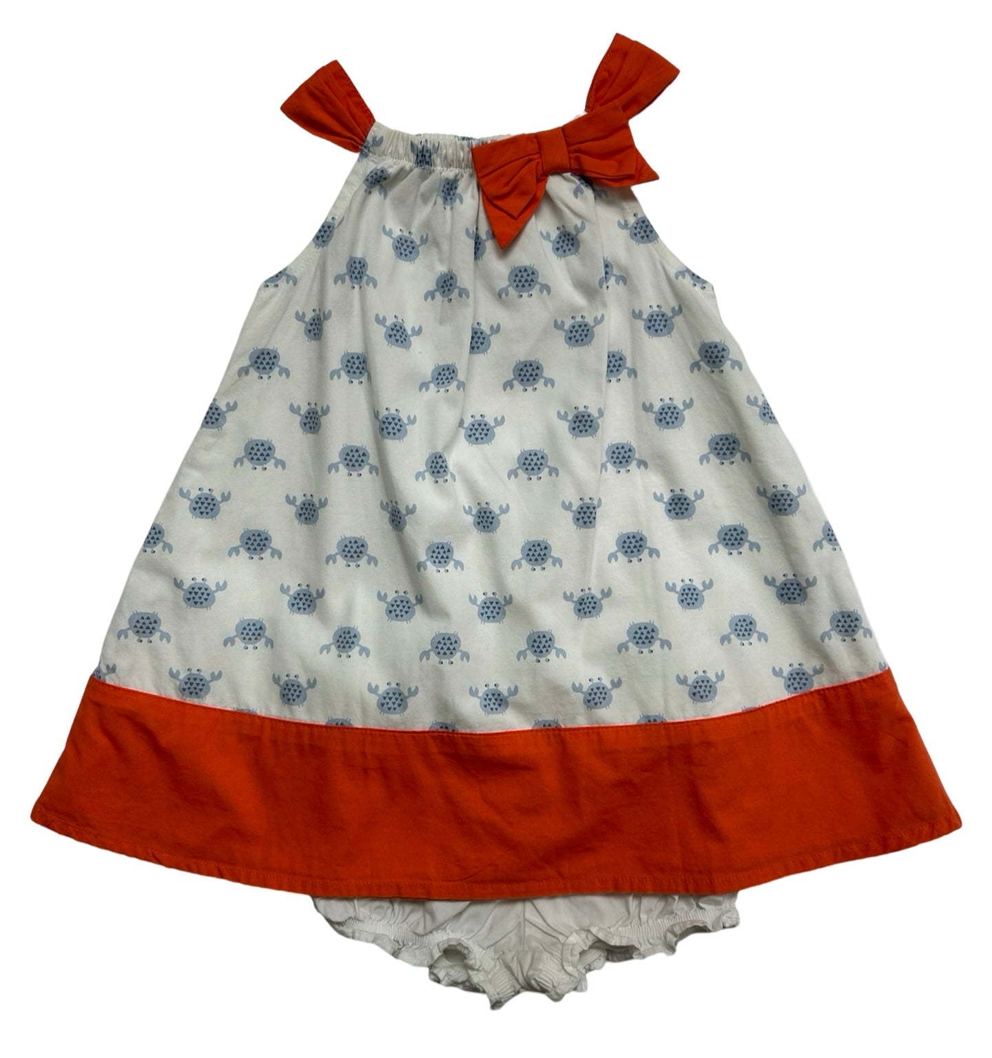 6M-12M Baby Girls Gymboree Cute On The Coast Crabs 🦀🦀🦀🦀 Dress / Diaper Cover 2 Pieces Set.