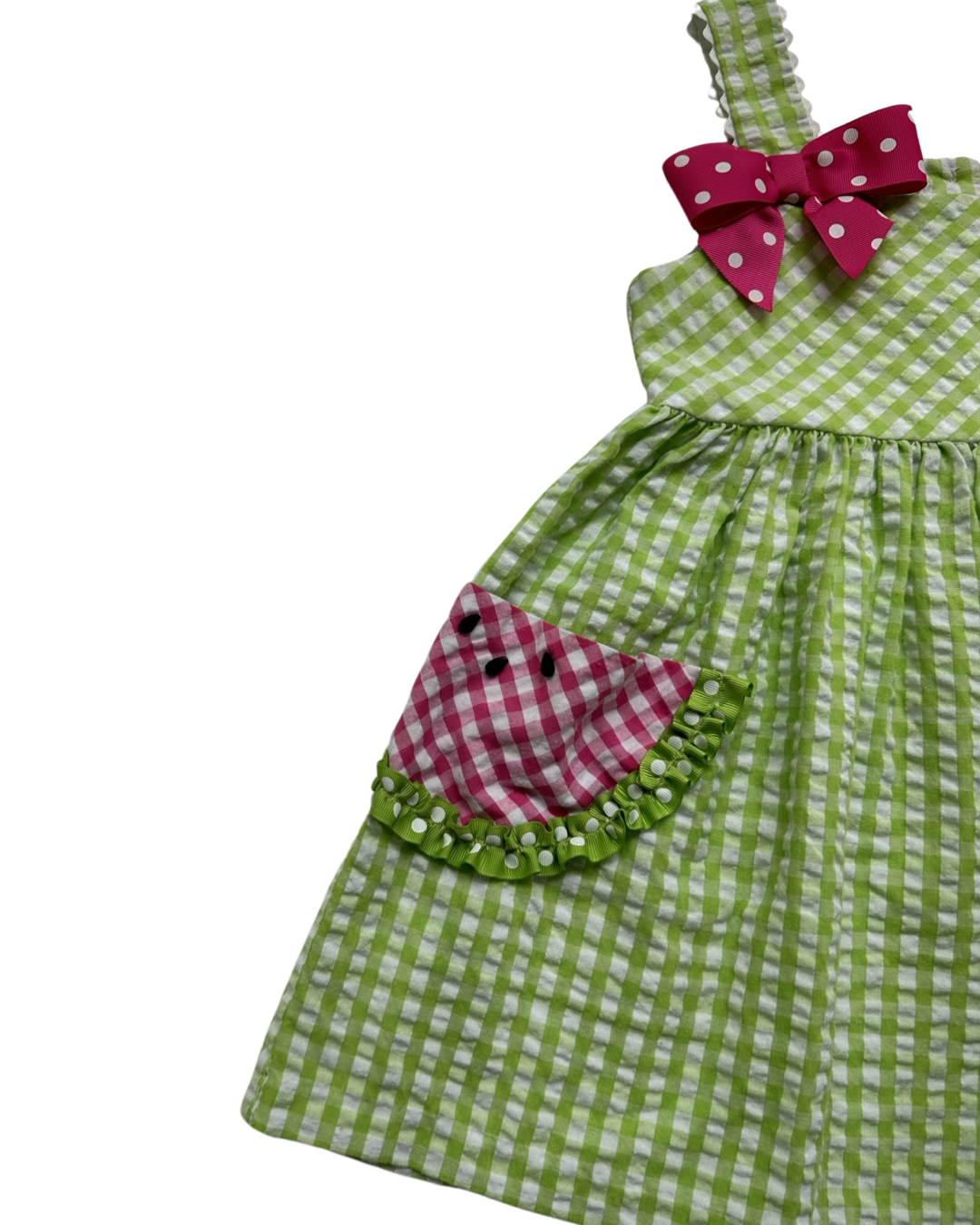 5T Toddler Girl Bonnie Jean Green Seersucker Watermelon Pocket Dress.