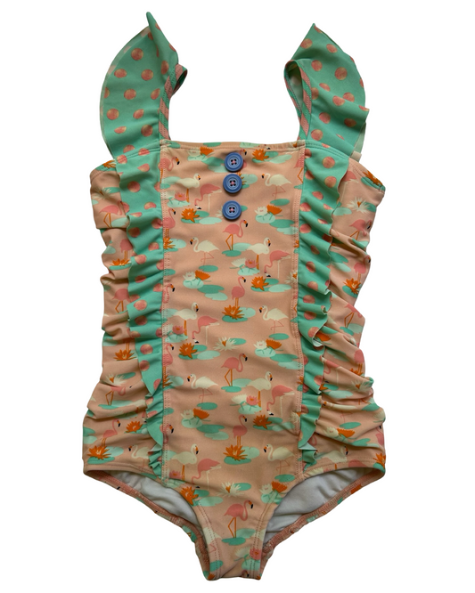 6T Toddlers Girls Matilda Jane The Adventure Begins Slip and Slide Flamingo Swimsuit.