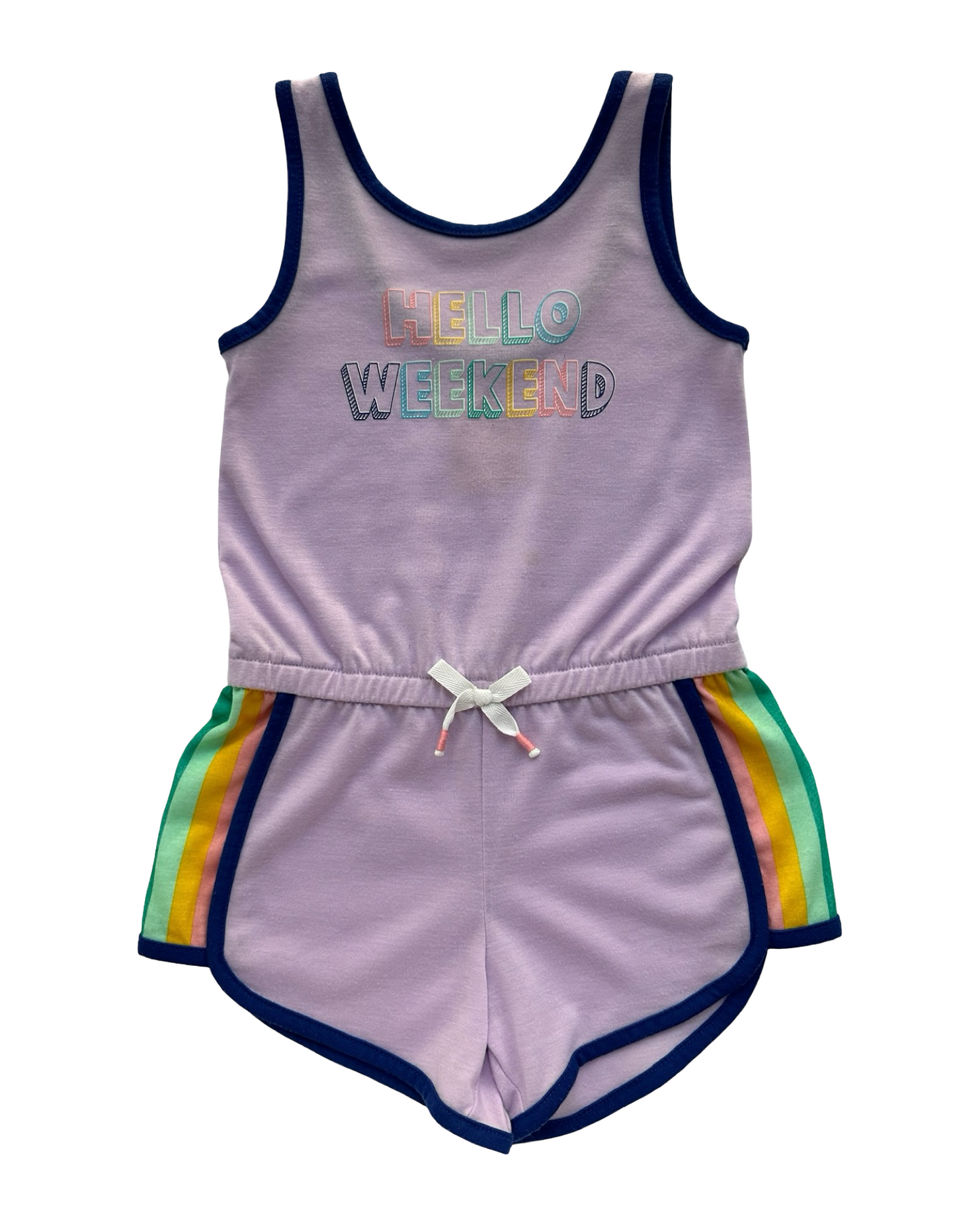 XS 4T-5T Toddler Girls Cat & Jack Sleeveless Romper HELLO WEEKEND Printed Overall.