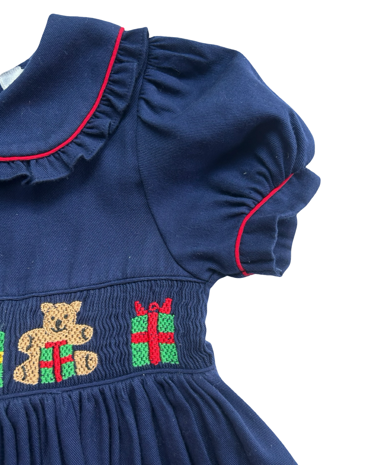 4T Toddler Girls Vintage Christie Brooks Smocked And Embroidered Holiday Gift-Bear-Candy Canes Dress.