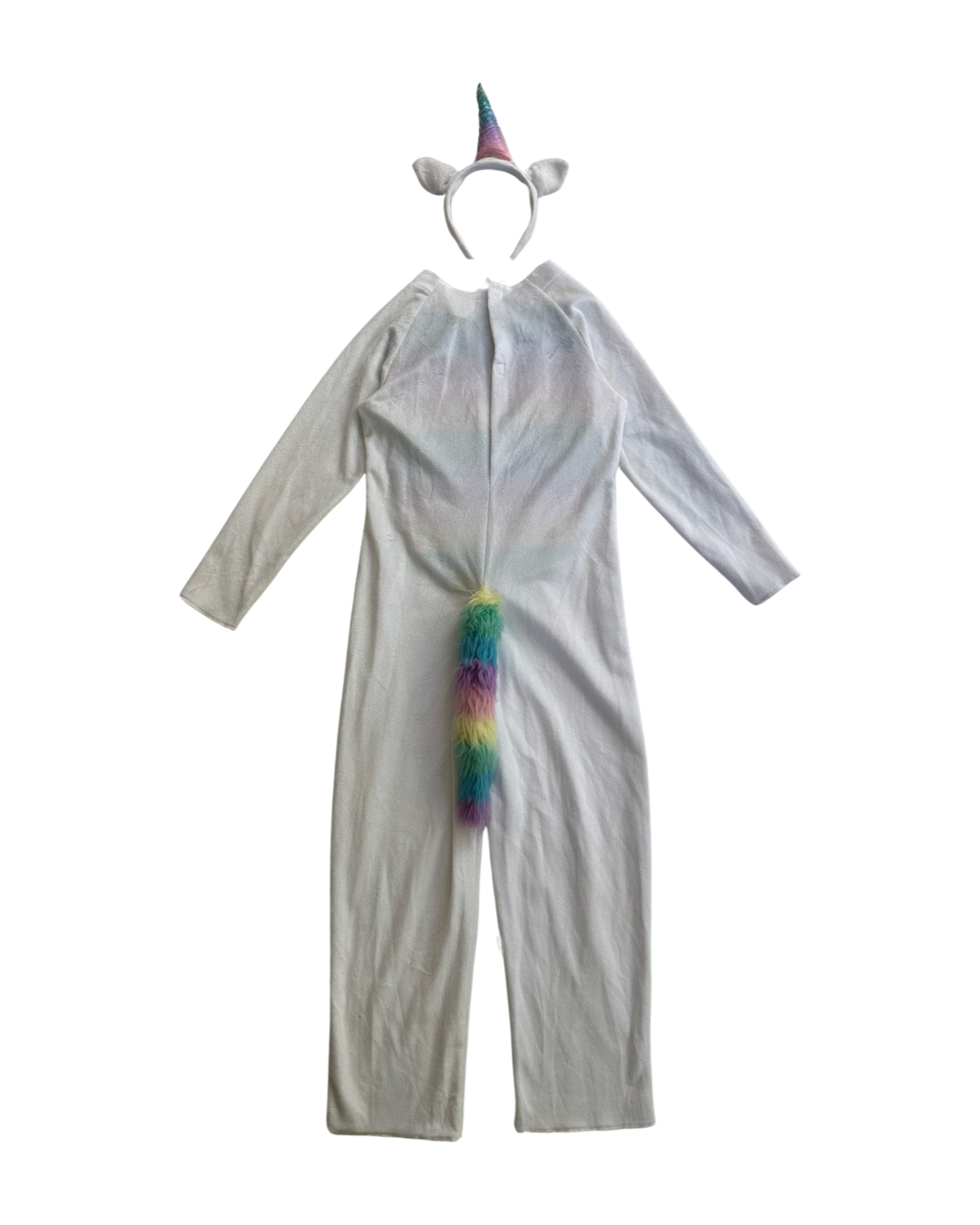 8Y-10Y Youth Girls White Unicorn Jumpsuit with Matching Headband Costume