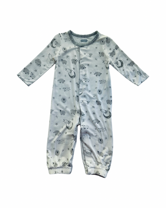 0-3M Baby Boy / Girl MudPie White and Gray Bamboo Sheep Convertible Sleeper Gown.