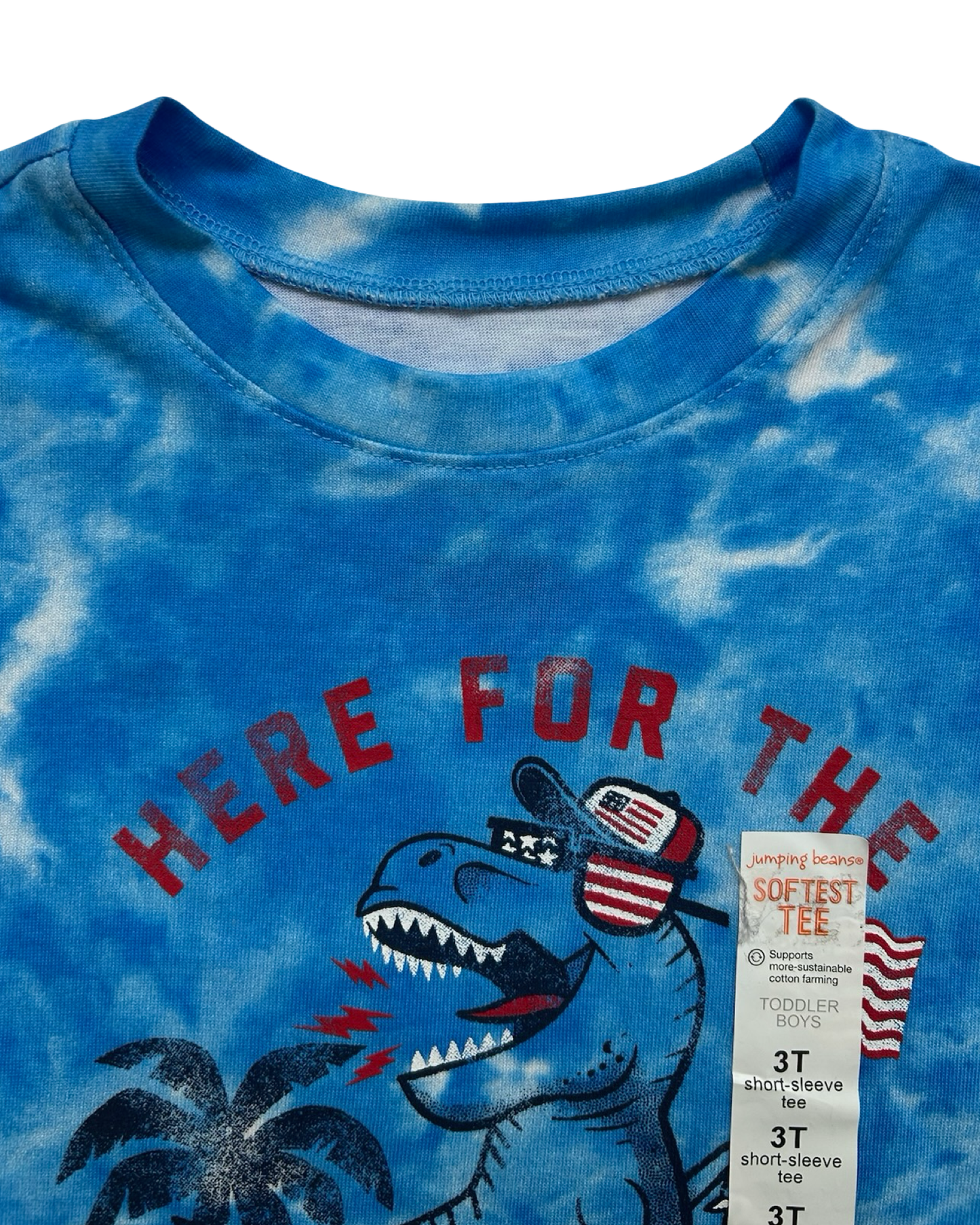 3T Toddlers Boys Jumping Beans Patriotic 4Th Of July Dinosaur 🦖 Graphic Tee Short Sleeve Shirt NWT.