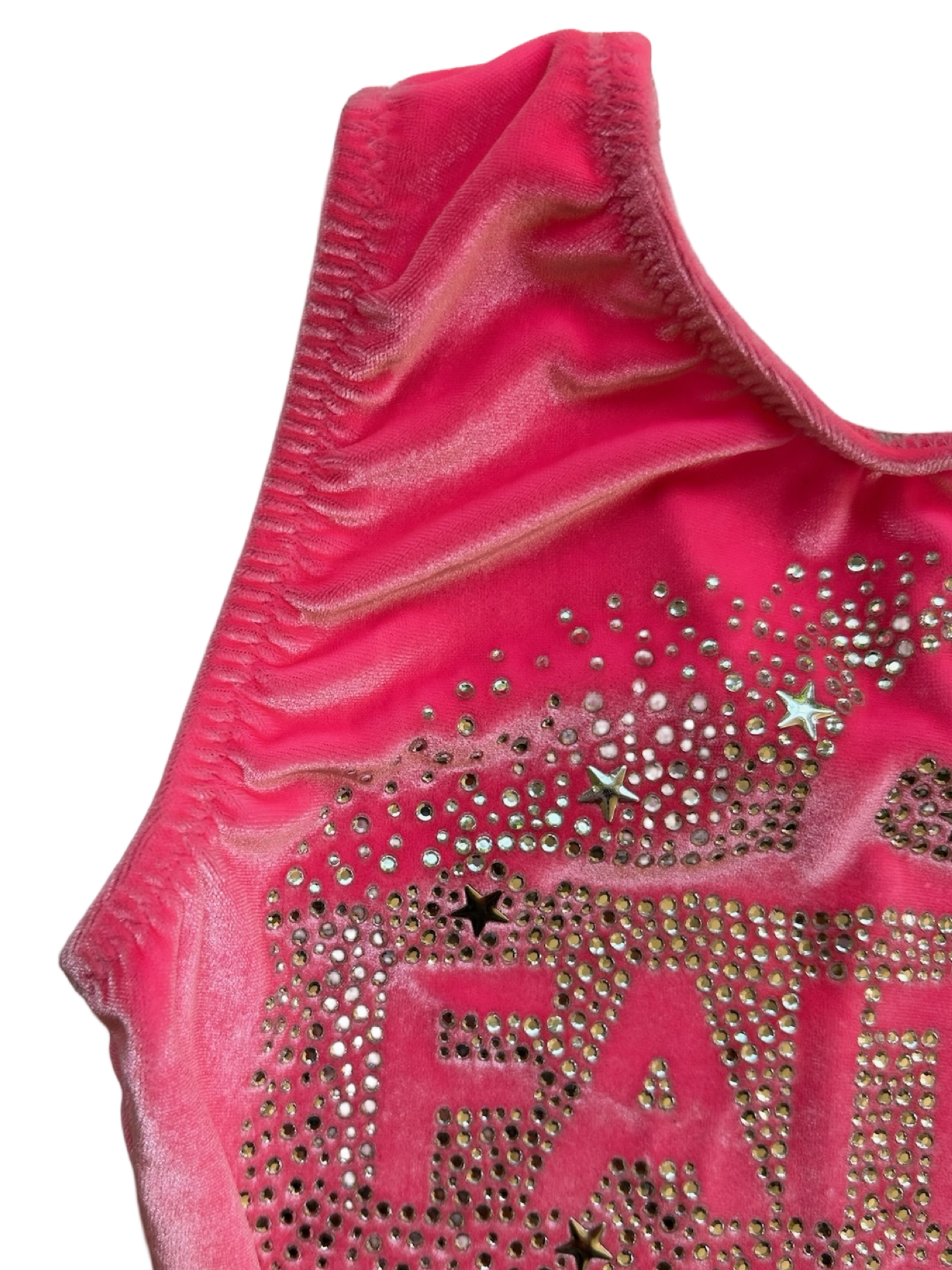 Small - 4T /5T Toddler Girl’s Go For The Gold FAITH Gymnastics Velvet Leotard With Jewels.