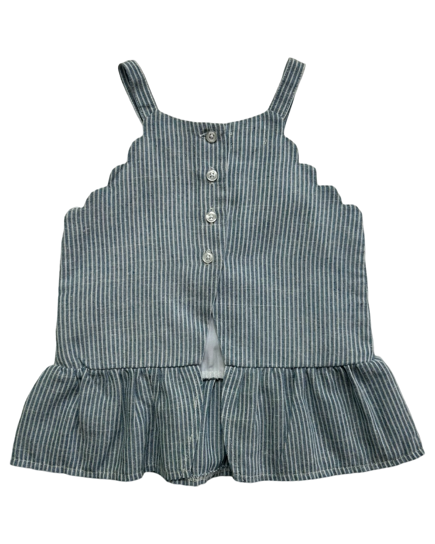 12M - 18M Baby Girls MudPie Bubble Embroidered Bee Blue Striped Sun Blouse.