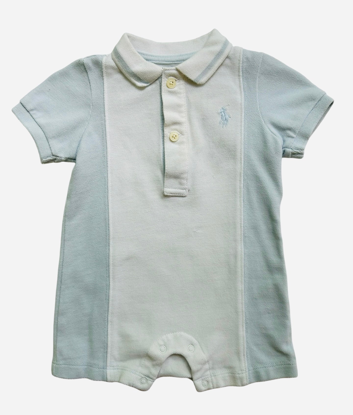 3M Ralph Lauren Polo Baby Boy Light Blue And White Romper