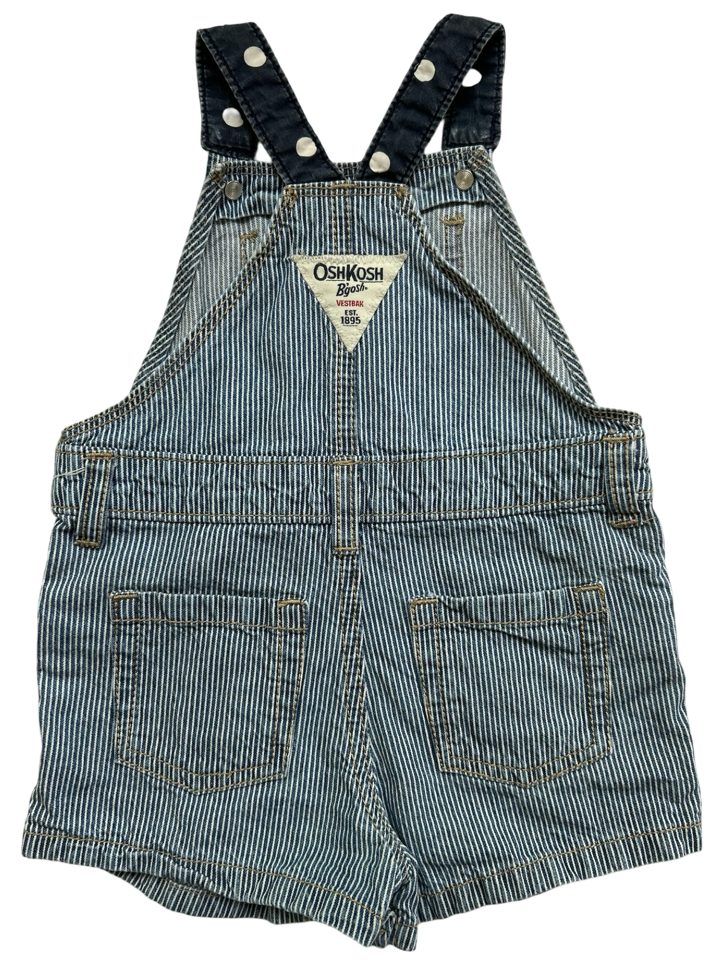 18M Baby Boys OshKosh B’Gosh Striped / Dots Jean Overall Short Carpenter Romper.